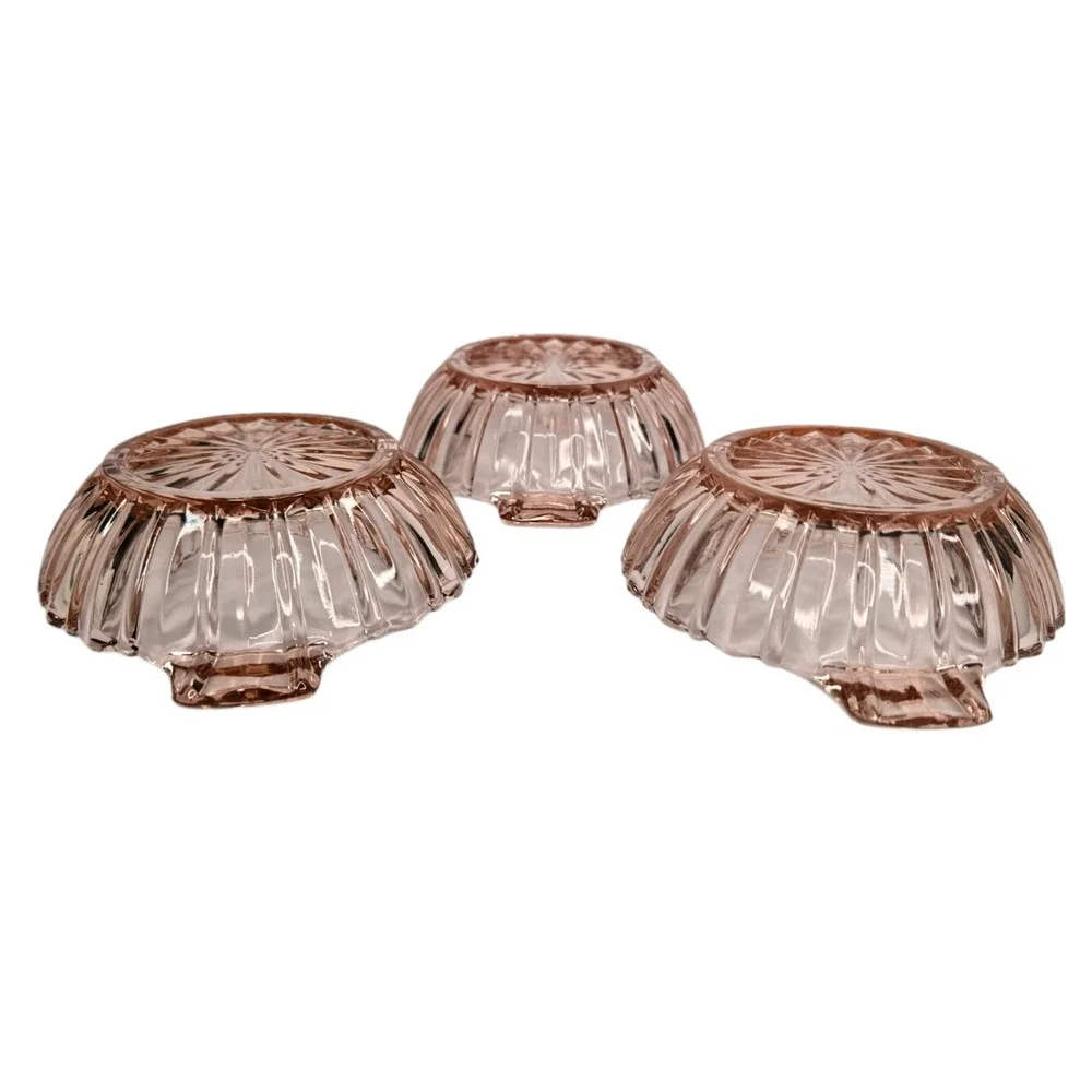Anchor Hocking Fortune Pink Depression Glass Handled Nappy Bowls Set of 3